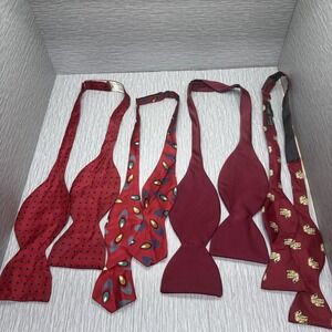 Men's Self Tie Bow Ties Lot of 4 Red Burgundy Patterned Silk